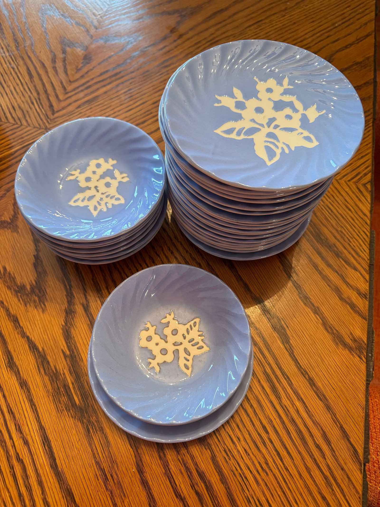 Vintage Cameoware by Harker Pottery Blue Bread Plates & Dessert Bowls - 63 pcs - 4