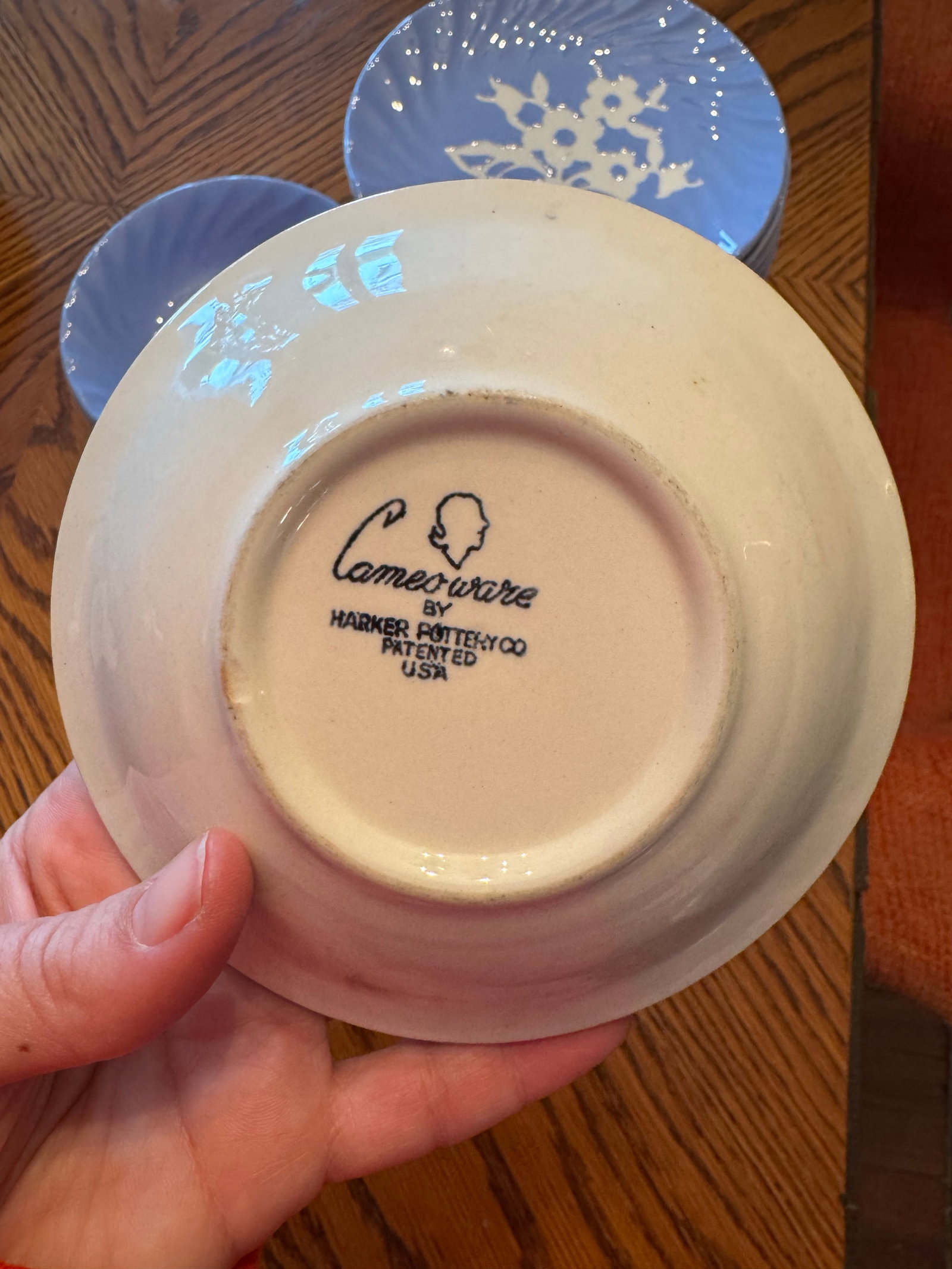 Vintage Cameoware by Harker Pottery Blue Bread Plates & Dessert Bowls - 63 pcs - 7