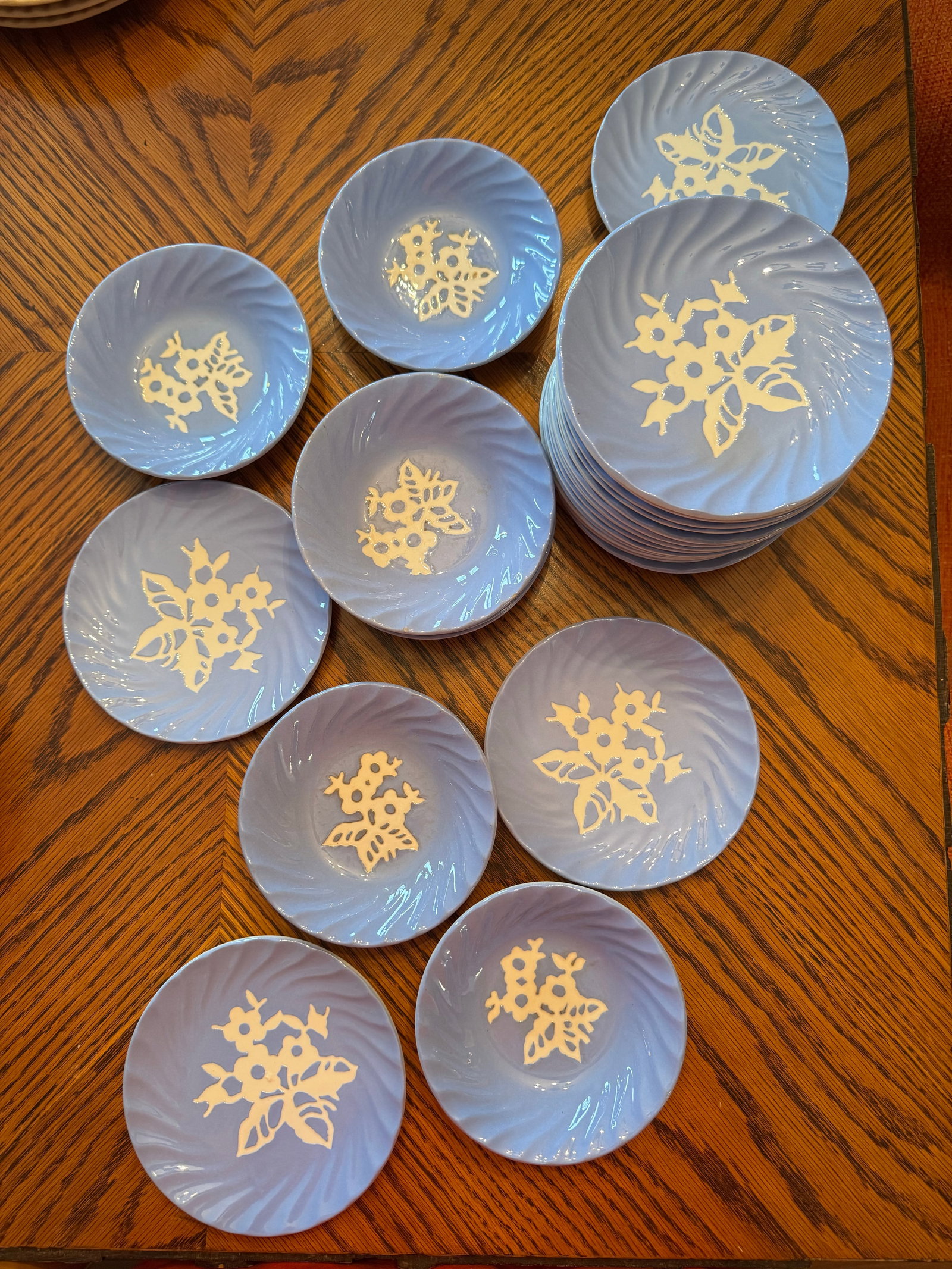 Vintage Cameoware by Harker Pottery Blue Bread Plates & Dessert Bowls - 63 pcs - 8