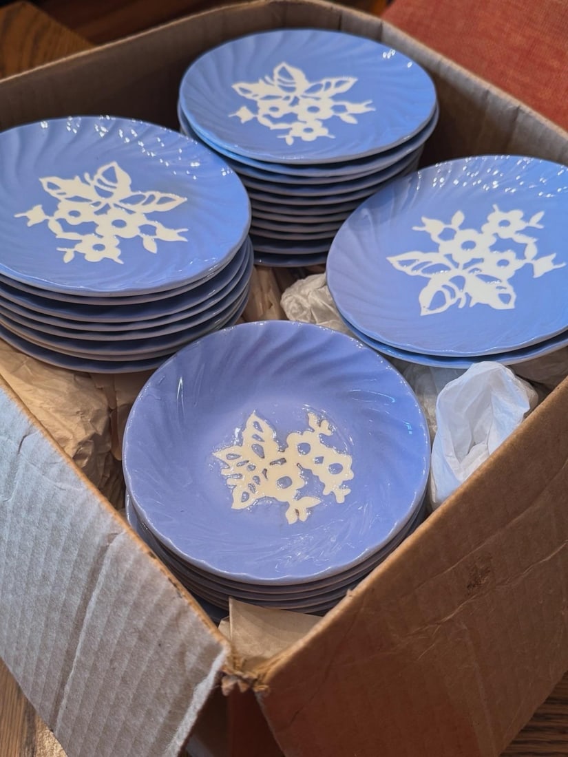 Vintage Cameoware by Harker Pottery Blue Bread Plates & Dessert Bowls - 63 pcs - 9