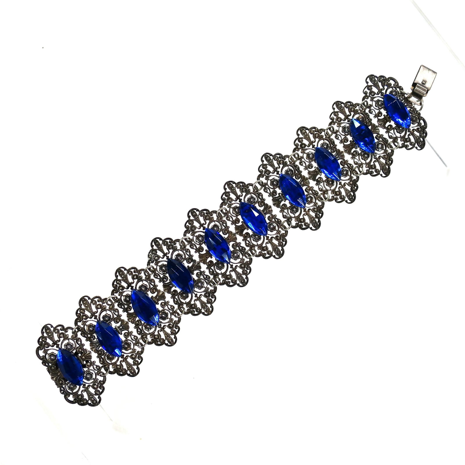 Antique Edwardian Sapphire Vauxhall Glass Bracelet Set 1910s - 2