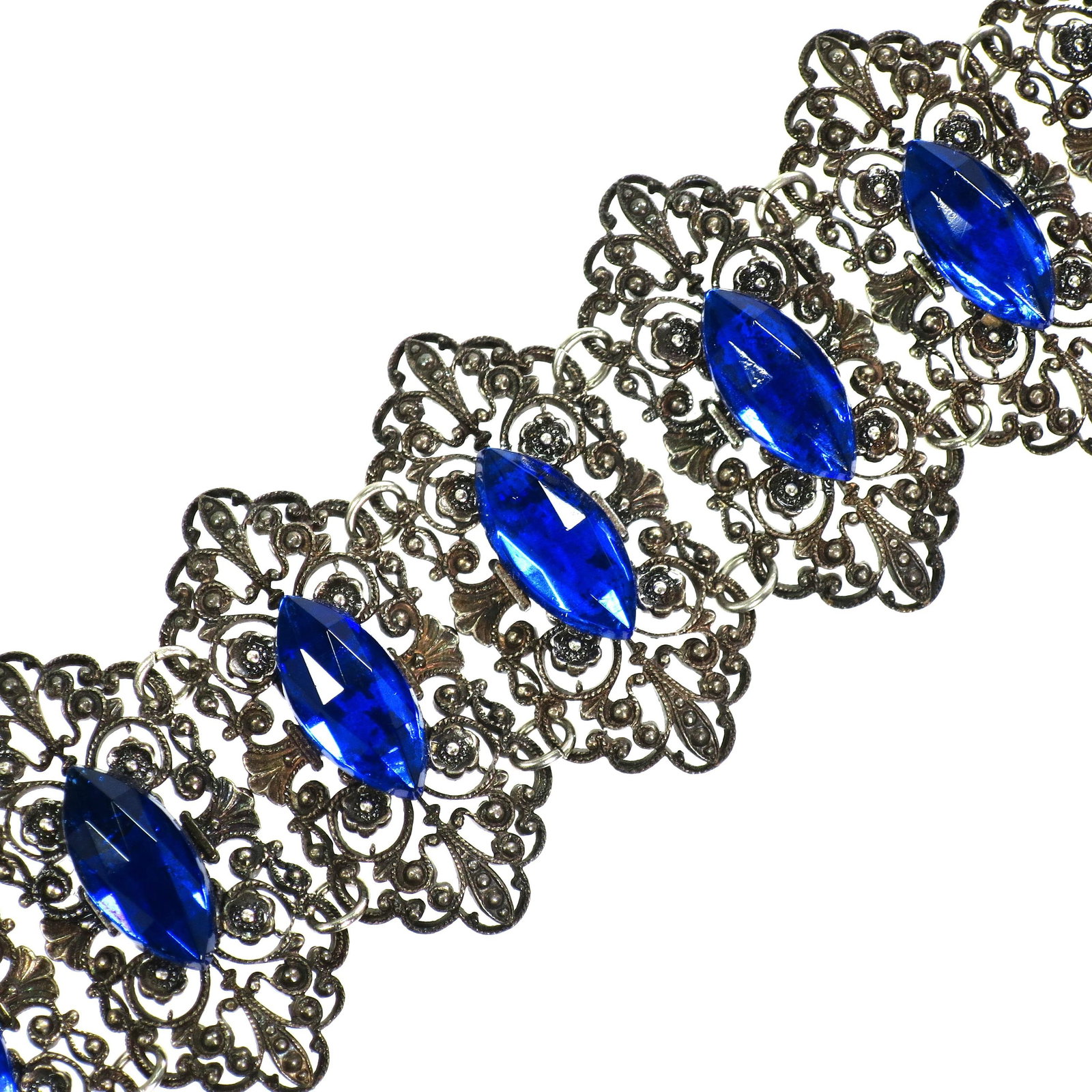 Antique Edwardian Sapphire Vauxhall Glass Bracelet Set 1910s - 3