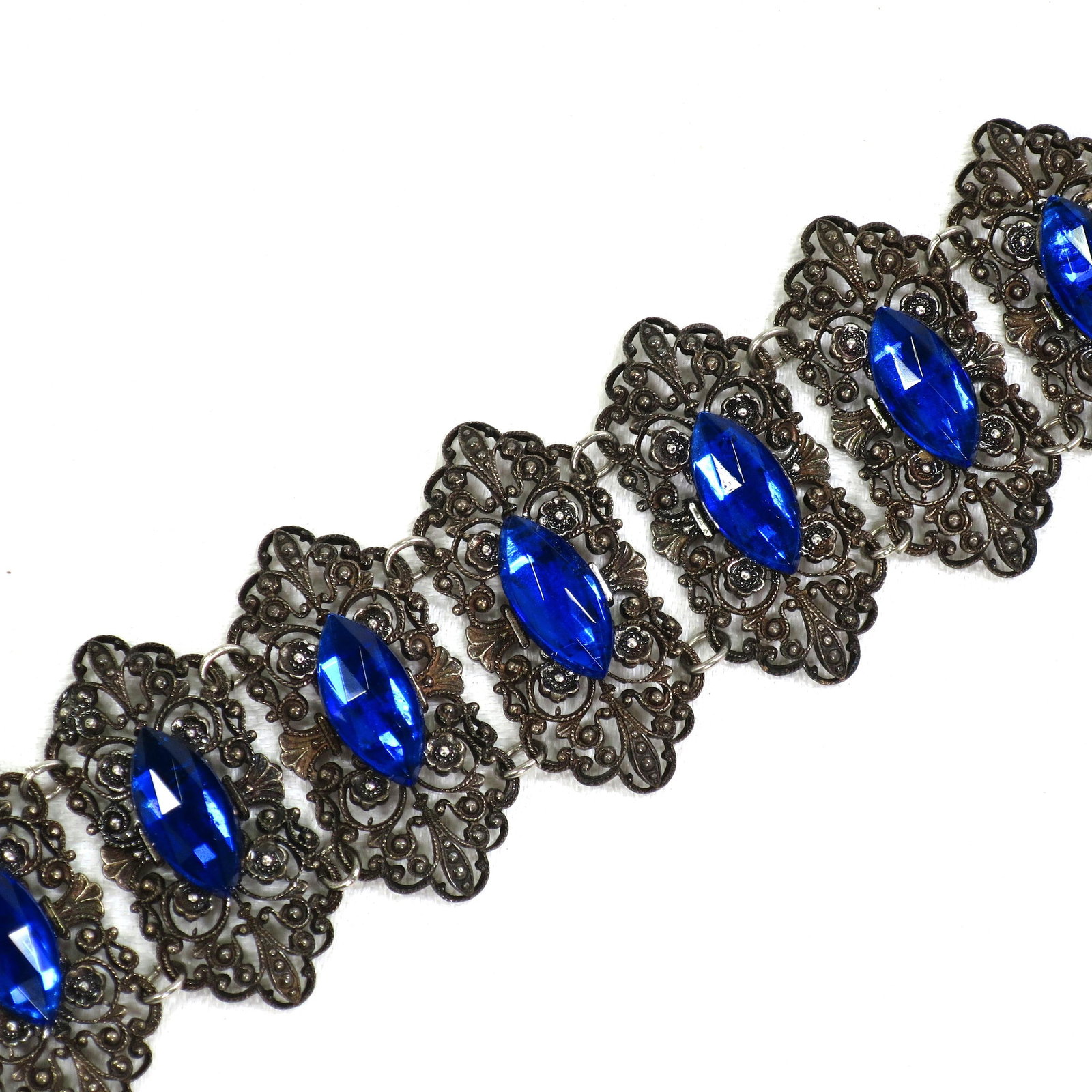 Antique Edwardian Sapphire Vauxhall Glass Bracelet Set 1910s - 4