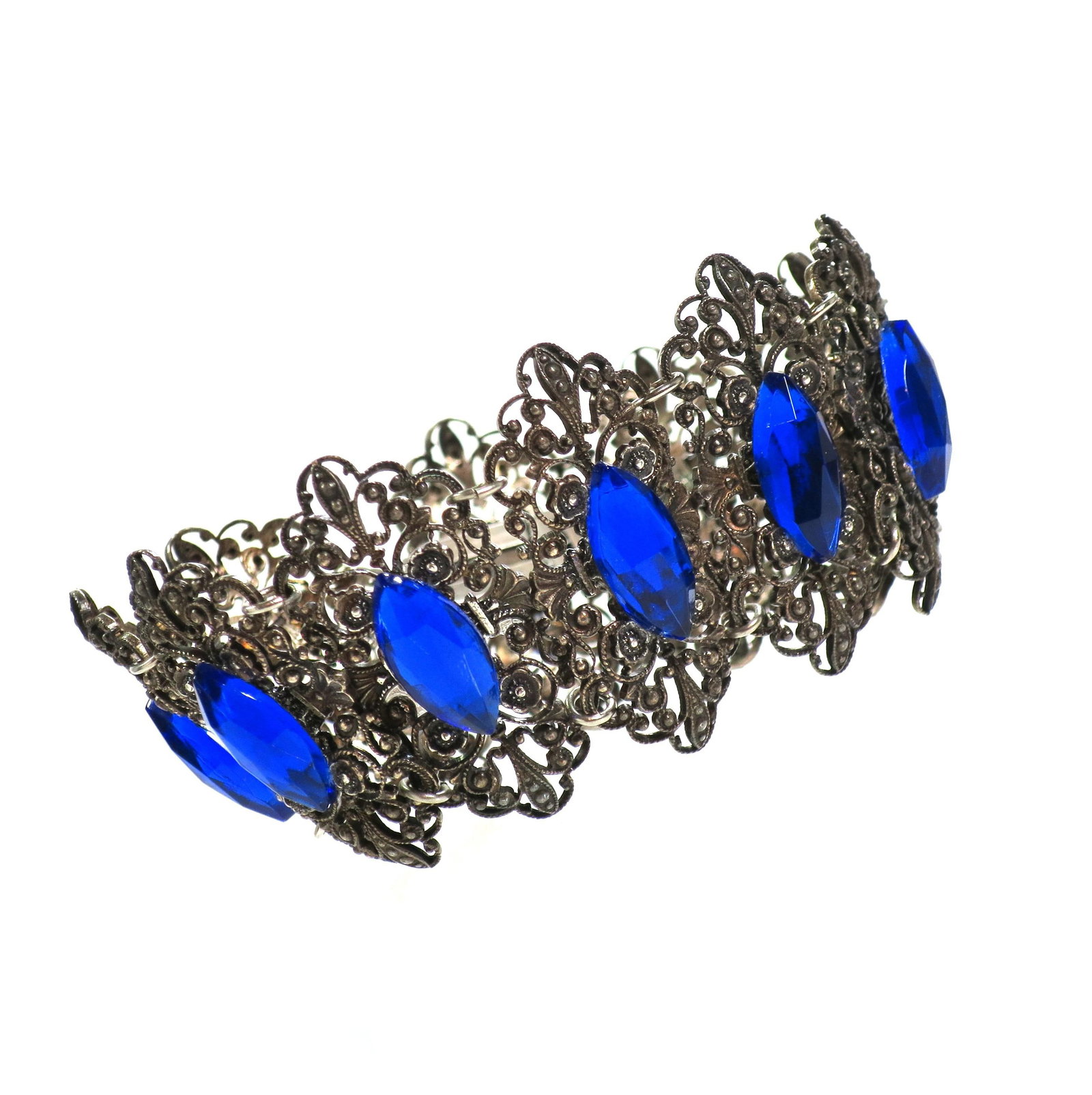 Antique Edwardian Sapphire Vauxhall Glass Bracelet Set 1910s - 6
