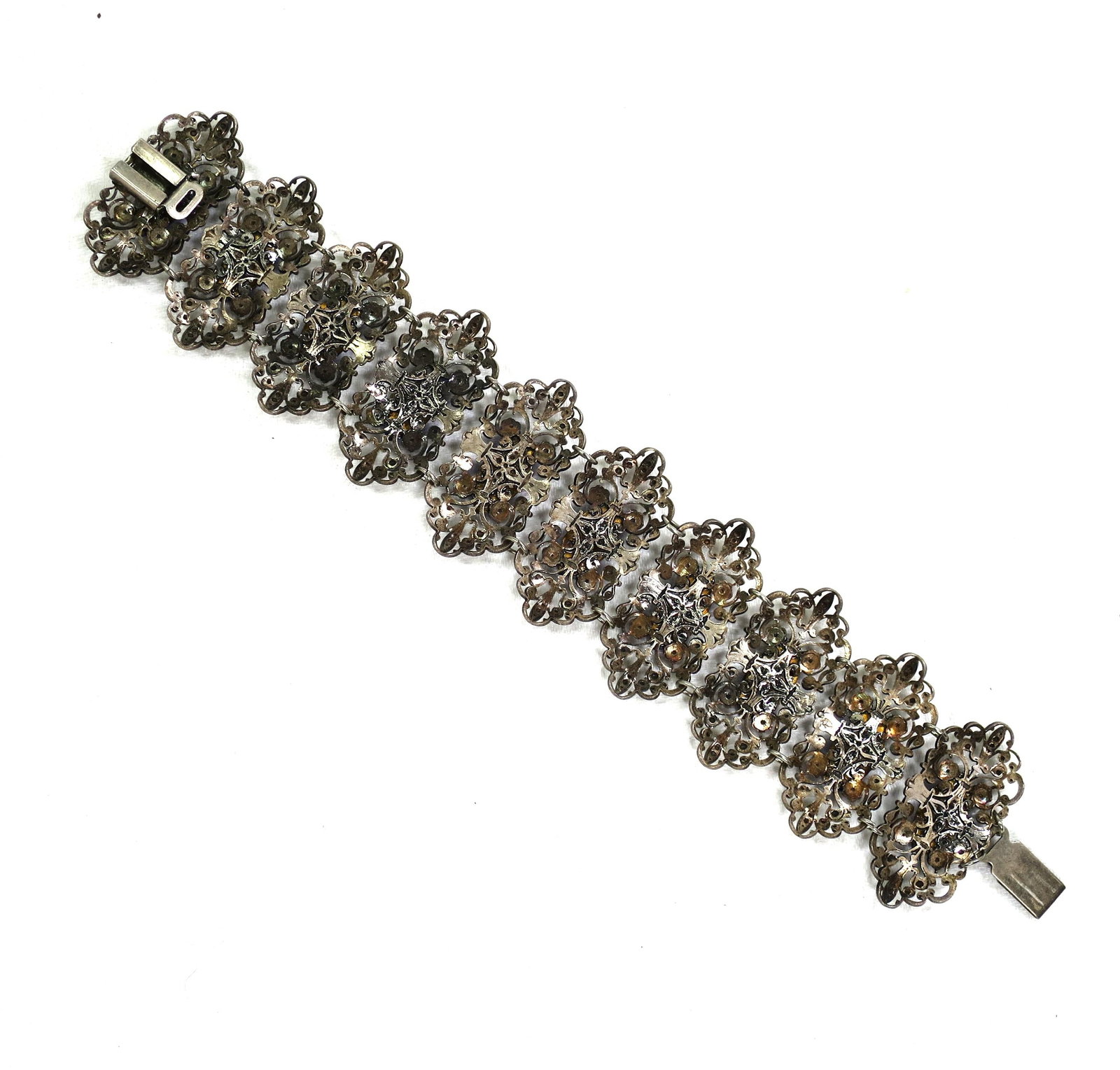 Antique Edwardian Sapphire Vauxhall Glass Bracelet Set 1910s - 9