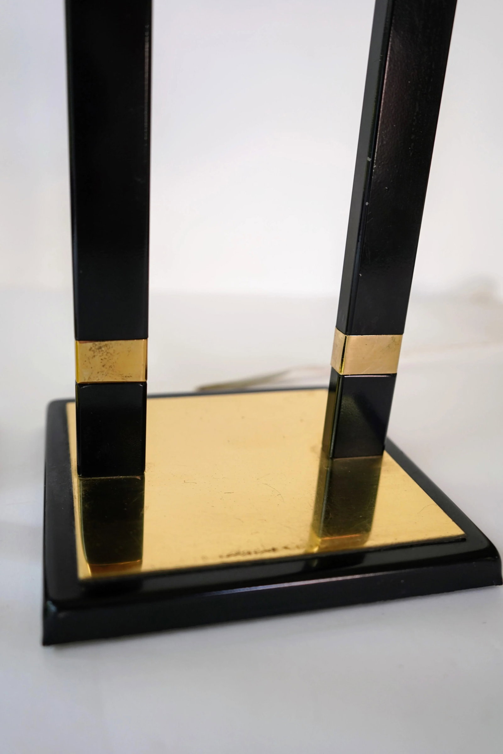 1970s Black Lacquer and Brass Horseshoe Magnet Table Lamps - a Pair - 9