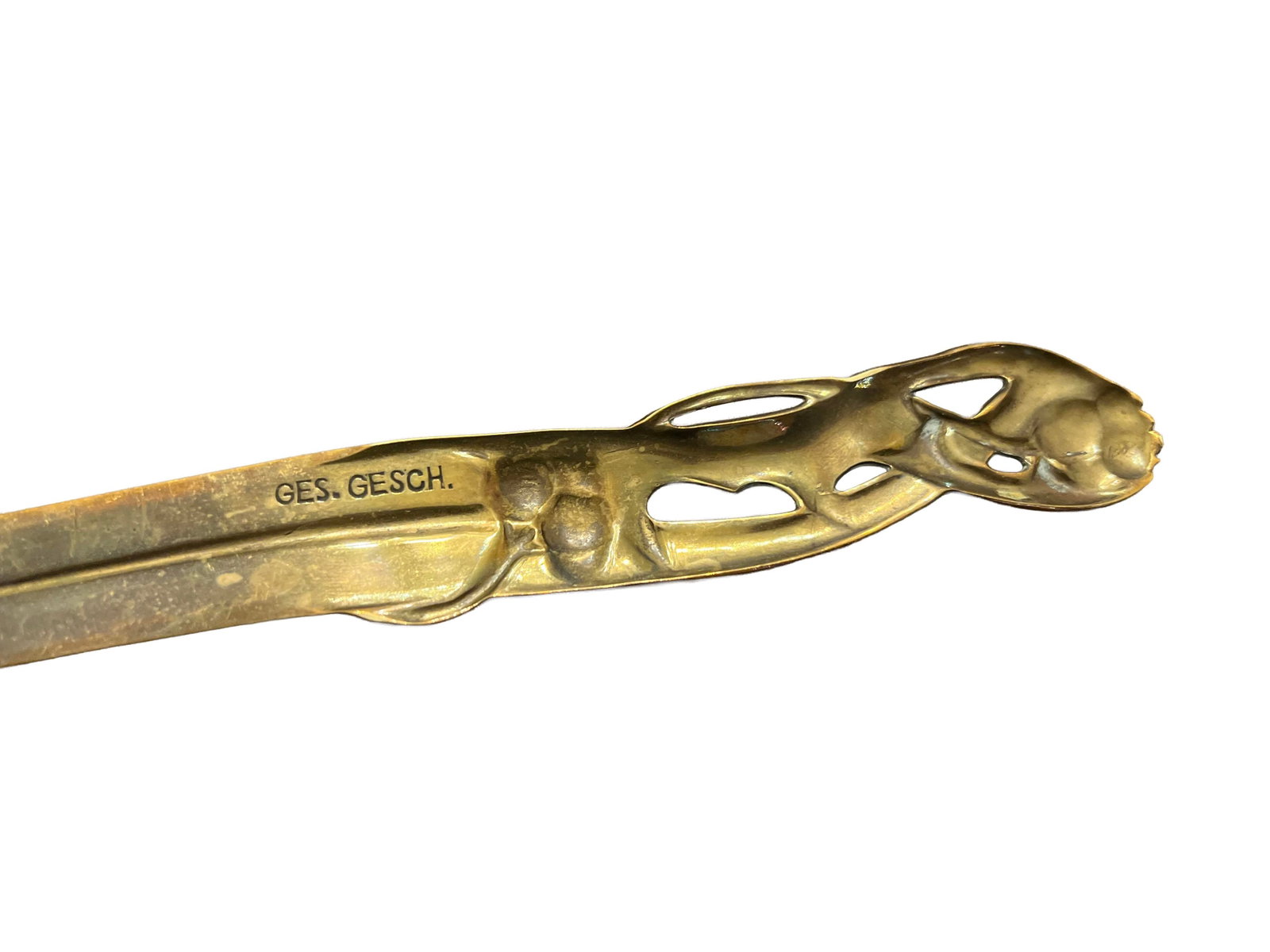 Art Nouveau Brass Letter Opener Signed Ges. Gesch - Vintage 1905 - 6