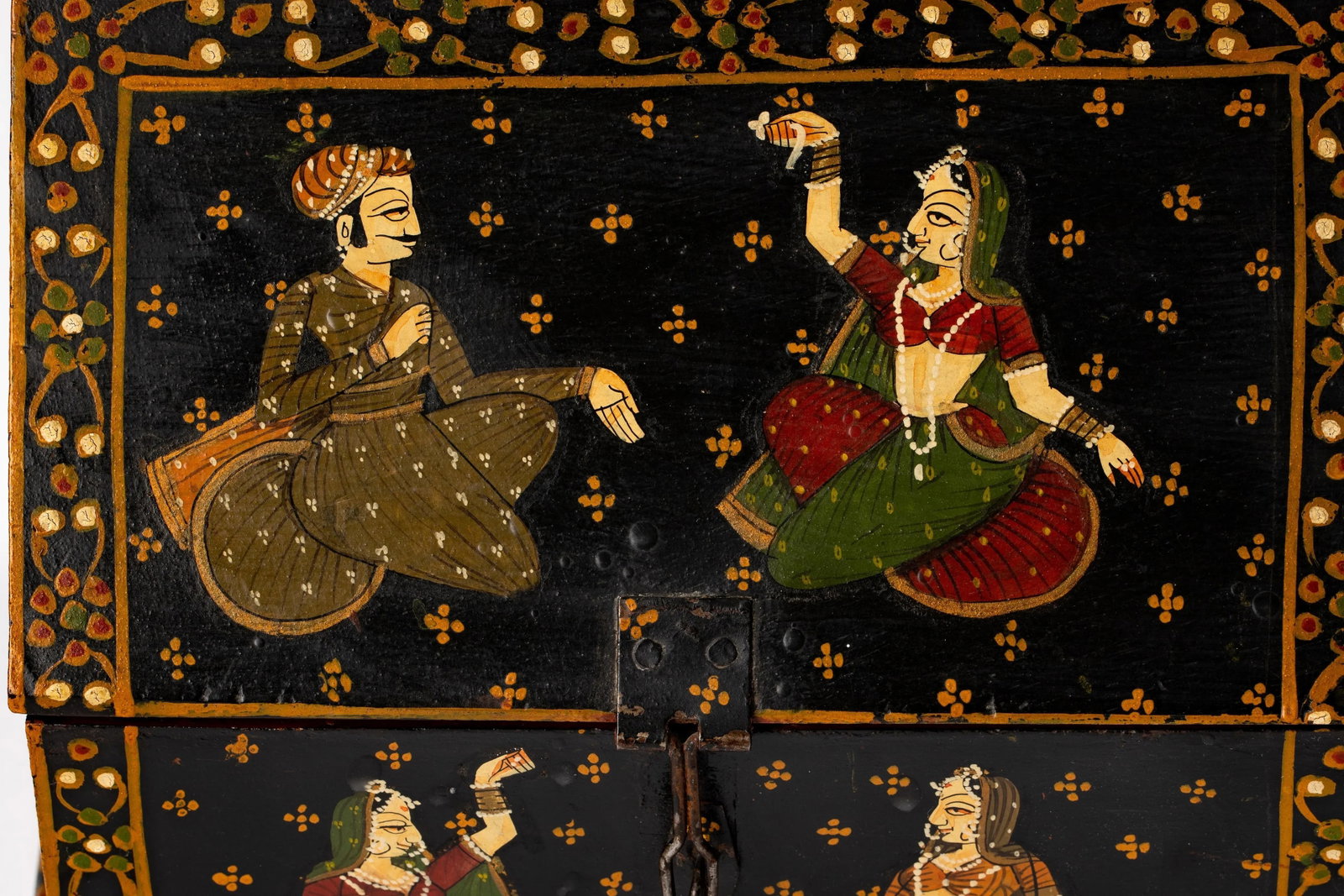 Vintage Rajasthani Indian Hand Painted Wood Jewelry Dowry Box - 10