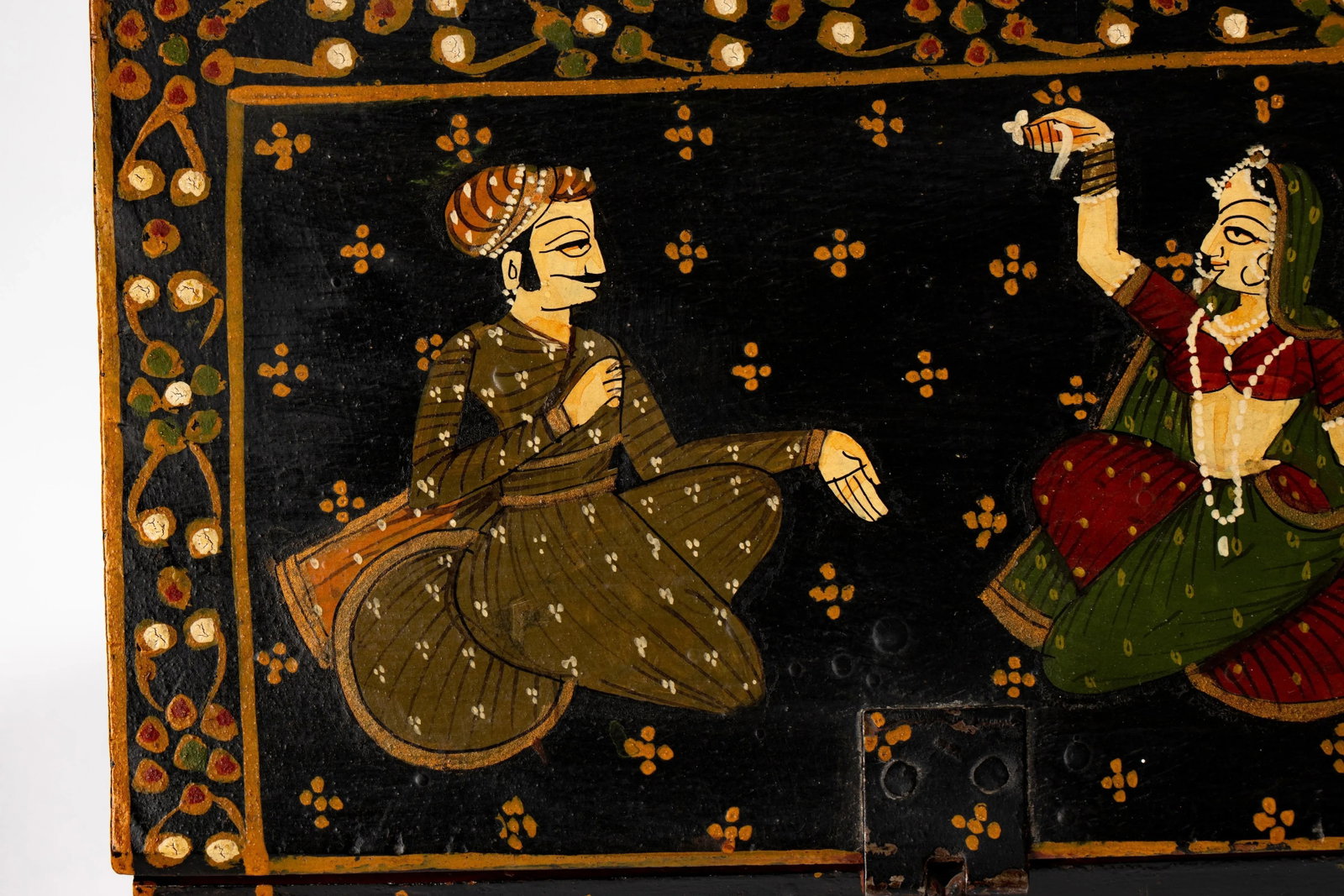 Vintage Rajasthani Indian Hand Painted Wood Jewelry Dowry Box - 11