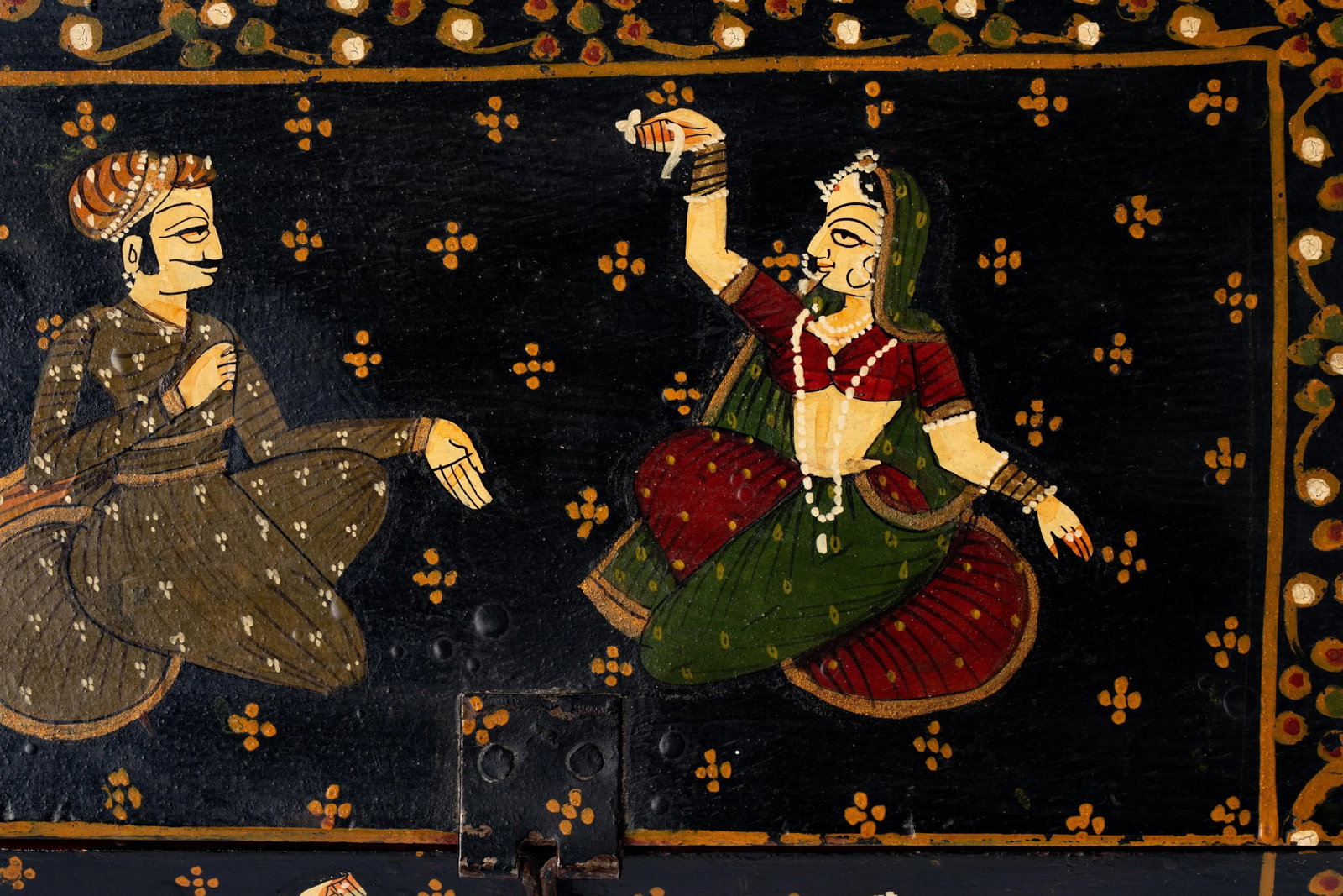 Vintage Rajasthani Indian Hand Painted Wood Jewelry Dowry Box - 12