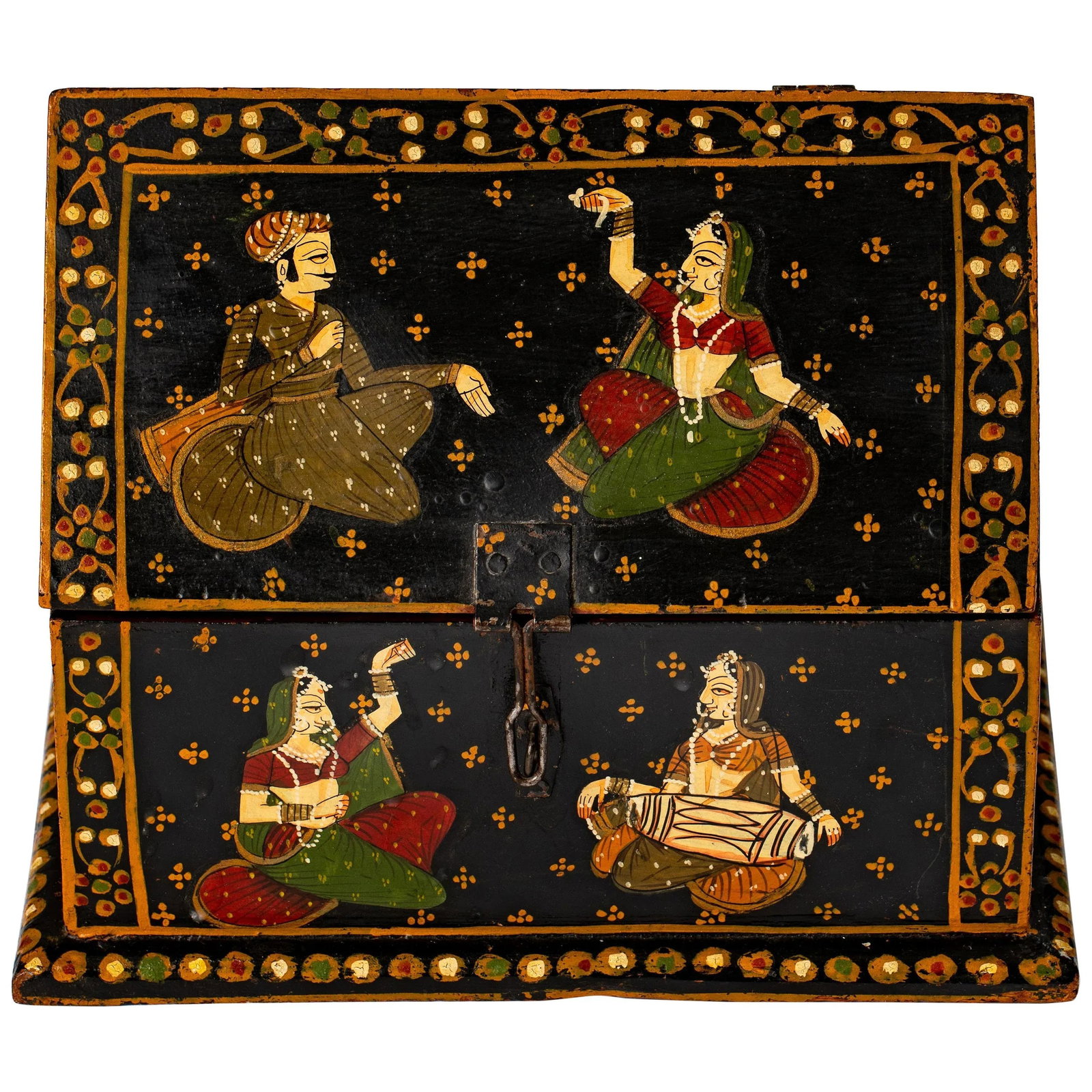 Vintage Rajasthani Indian Hand Painted Wood Jewelry Dowry Box - 13