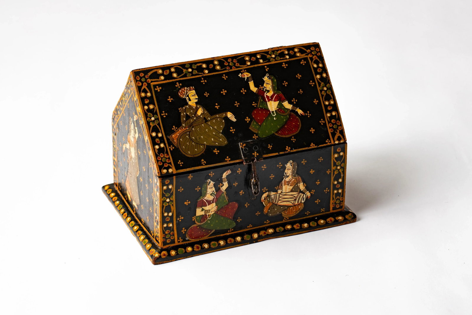 Vintage Rajasthani Indian Hand Painted Wood Jewelry Dowry Box - 2