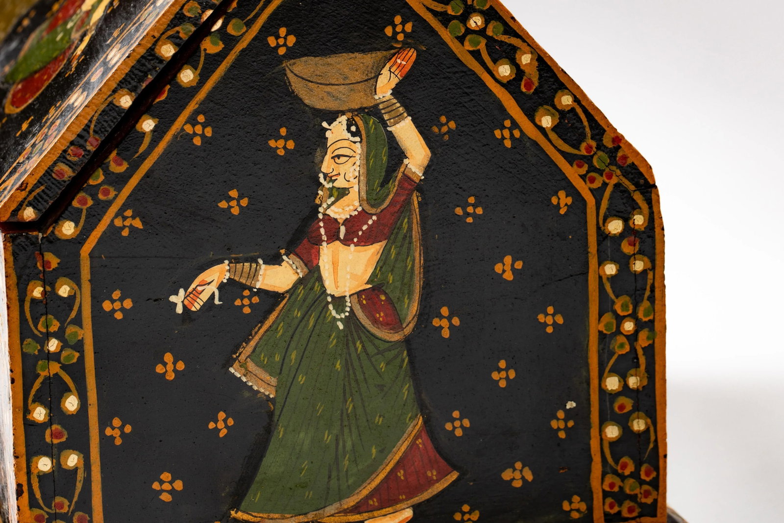 Vintage Rajasthani Indian Hand Painted Wood Jewelry Dowry Box - 5