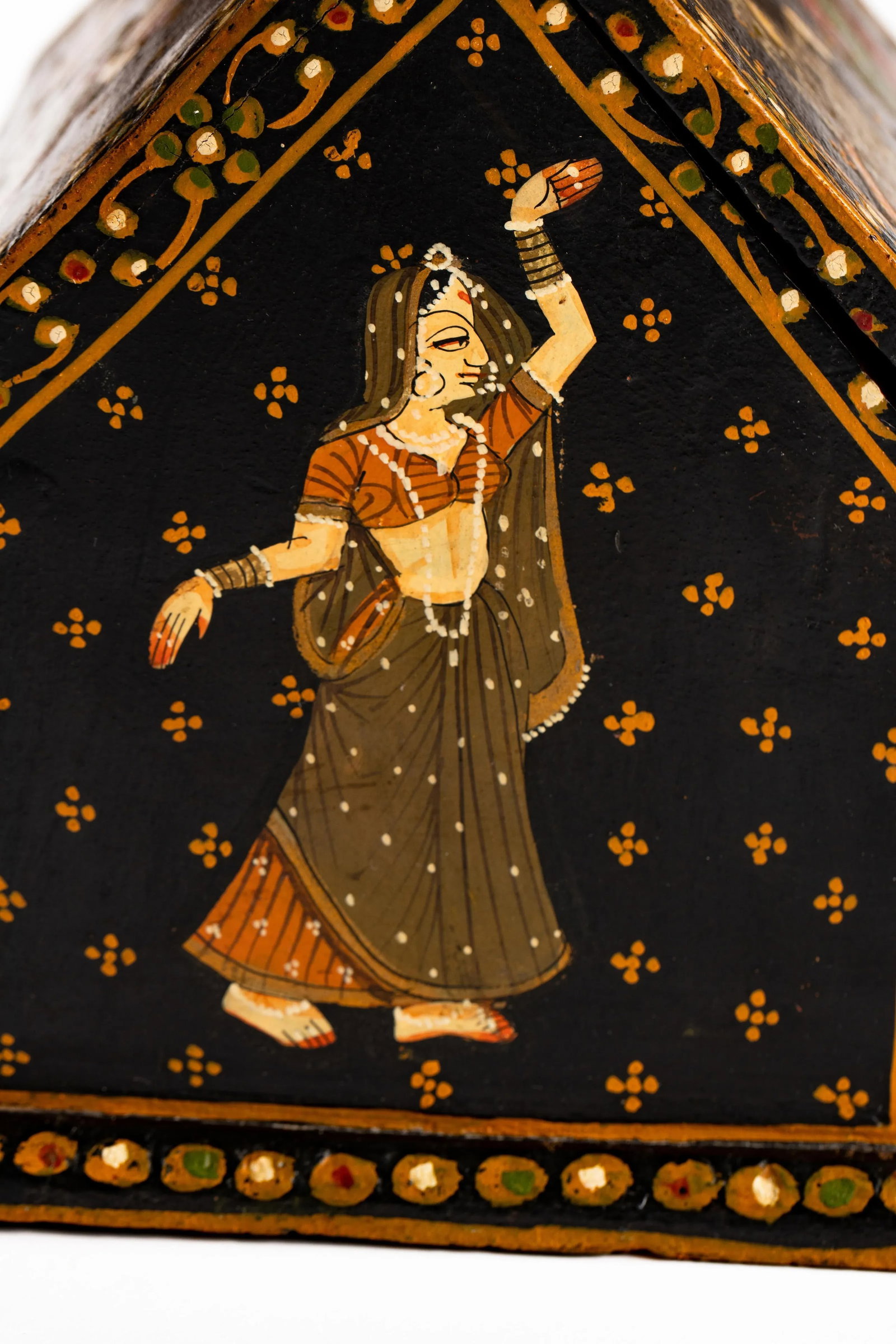 Vintage Rajasthani Indian Hand Painted Wood Jewelry Dowry Box - 7