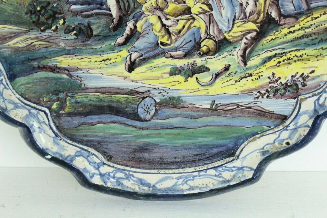 18th Century Dutch Delft Polychrome Faience Plaques Romantic Scene & Children - Set of 2 - 11