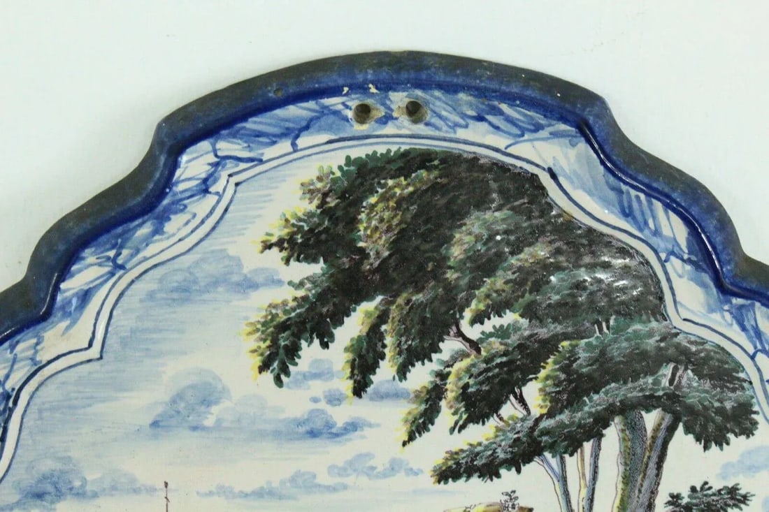 18th Century Dutch Delft Polychrome Faience Plaques Romantic Scene & Children - Set of 2 - 4