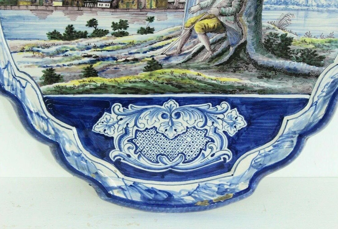 18th Century Dutch Delft Polychrome Faience Plaques Romantic Scene & Children - Set of 2 - 5