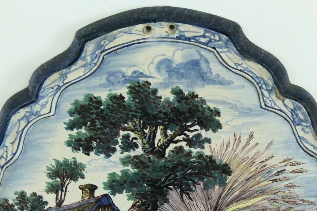 18th Century Dutch Delft Polychrome Faience Plaques Romantic Scene & Children - Set of 2 - 8