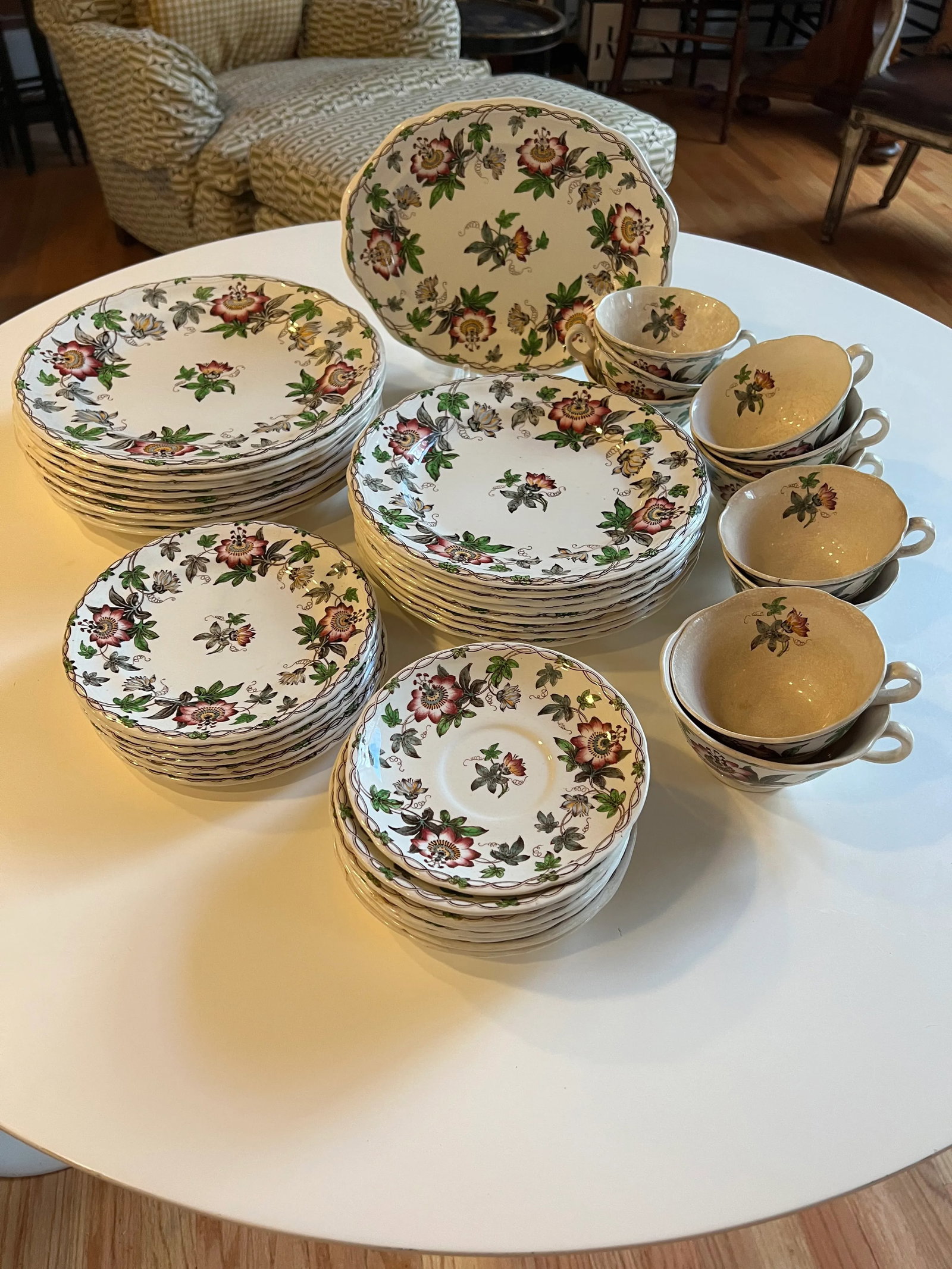 19th Century Circa 1860 English Minton Passion Flower Transfer Ware Dinnerware Set- 43 Pieces - 13