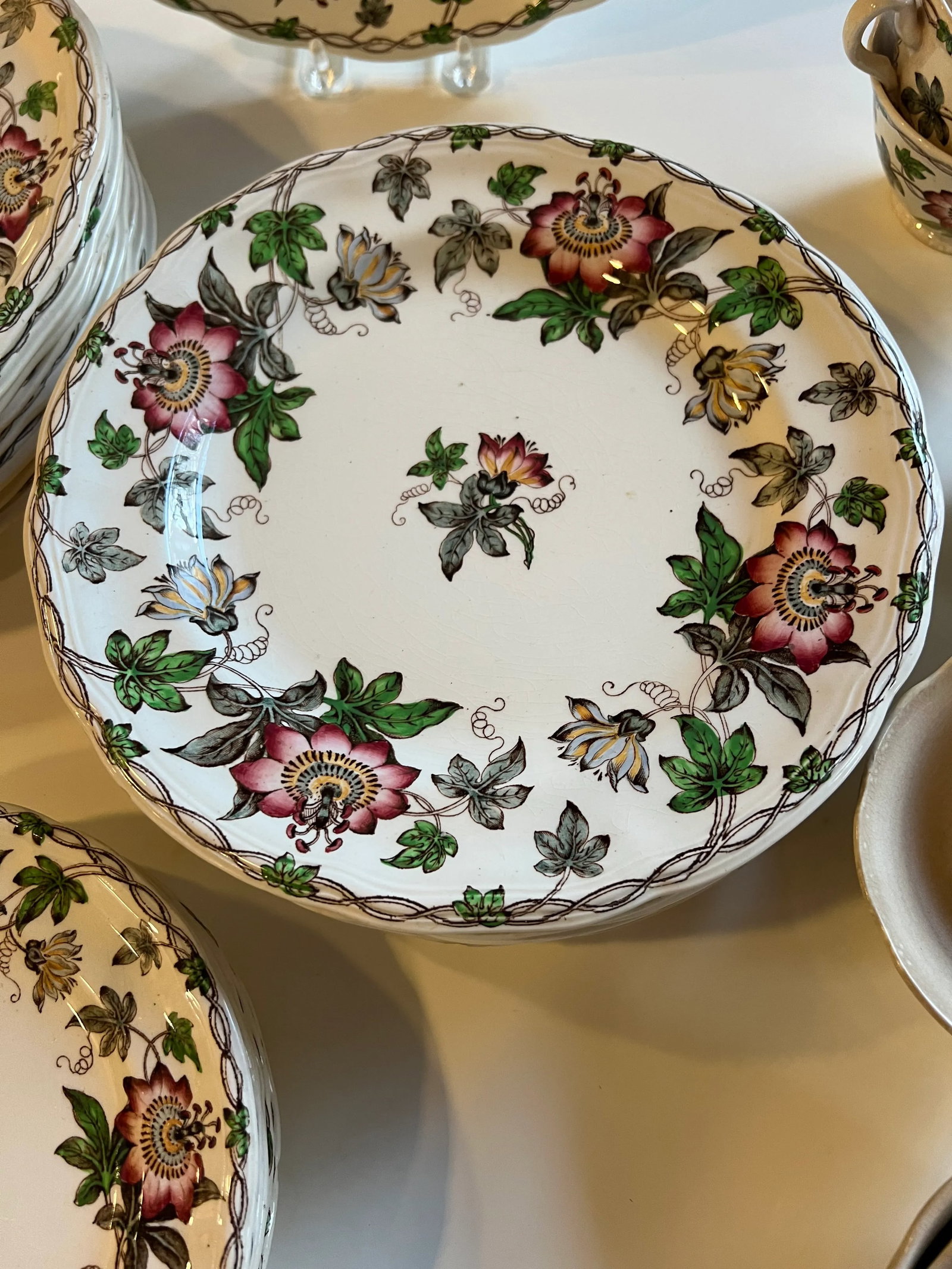 19th Century Circa 1860 English Minton Passion Flower Transfer Ware Dinnerware Set- 43 Pieces - 3