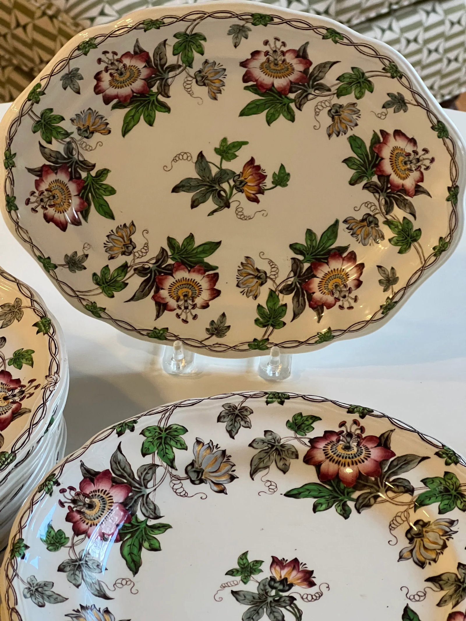 19th Century Circa 1860 English Minton Passion Flower Transfer Ware Dinnerware Set- 43 Pieces - 4