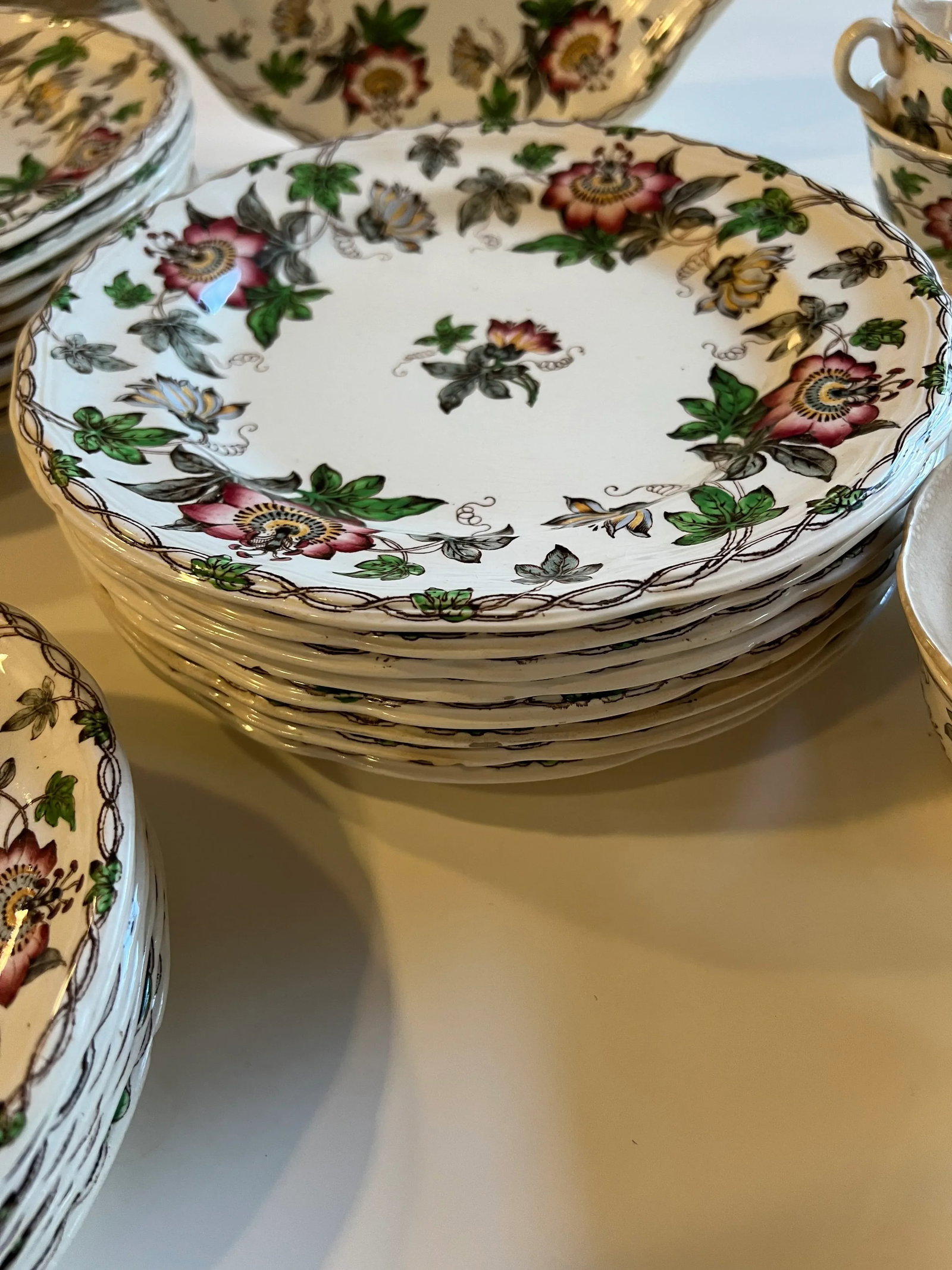 19th Century Circa 1860 English Minton Passion Flower Transfer Ware Dinnerware Set- 43 Pieces - 5