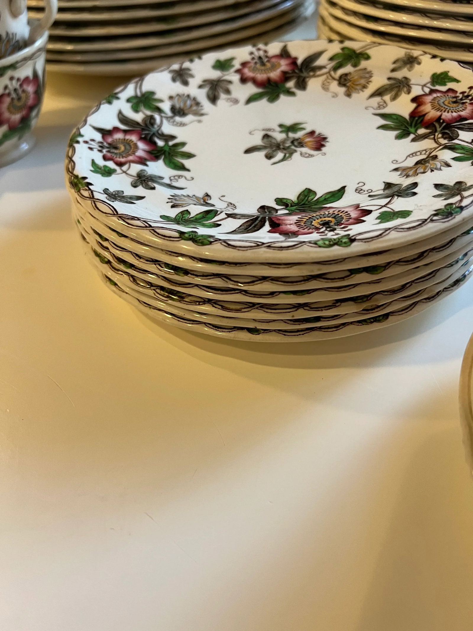 19th Century Circa 1860 English Minton Passion Flower Transfer Ware Dinnerware Set- 43 Pieces - 6
