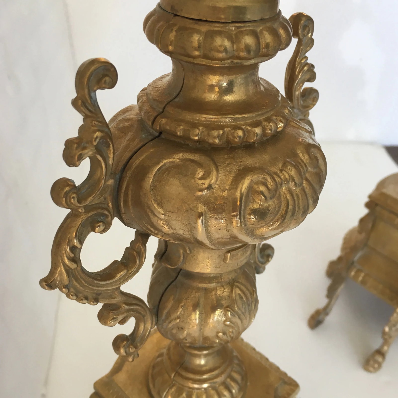 Vintage European Gold - Finished Solid Metal Candle Holders/ Candelabra, a Pair - 11
