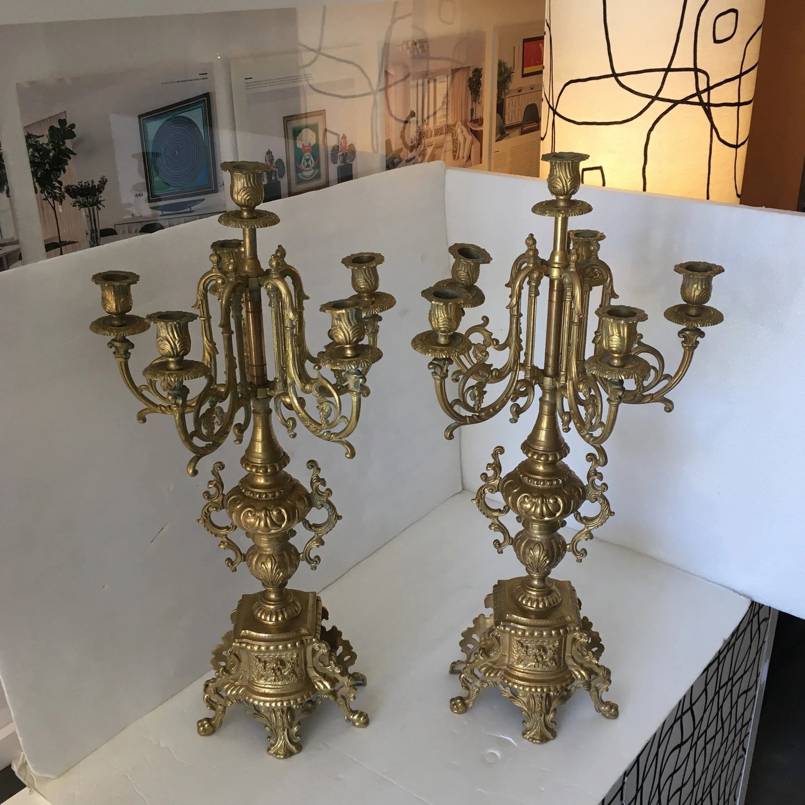Vintage European Gold - Finished Solid Metal Candle Holders/ Candelabra, a Pair - 13