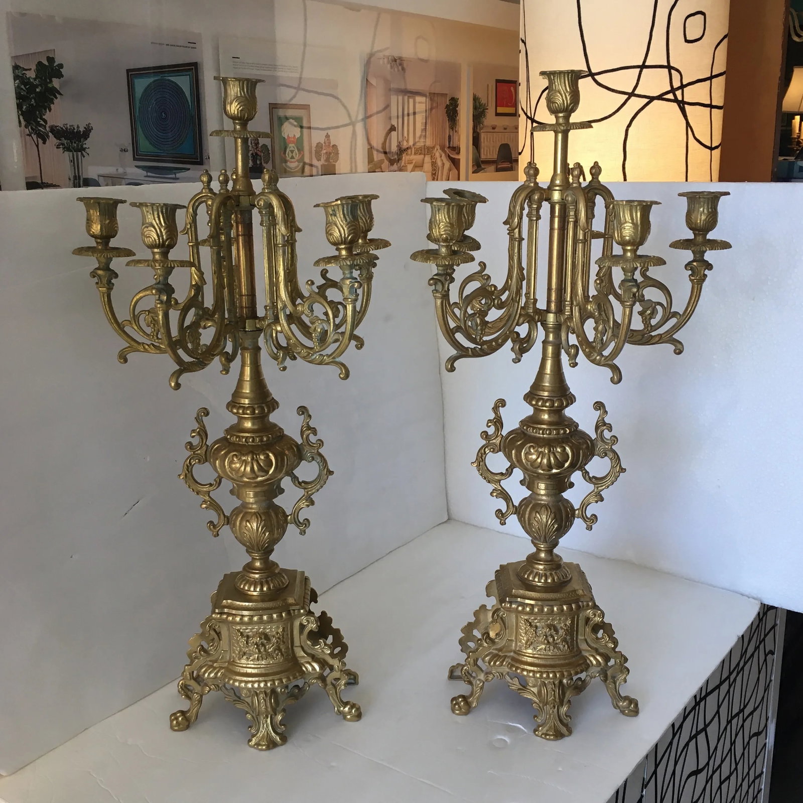 Vintage European Gold - Finished Solid Metal Candle Holders/ Candelabra, a Pair - 2