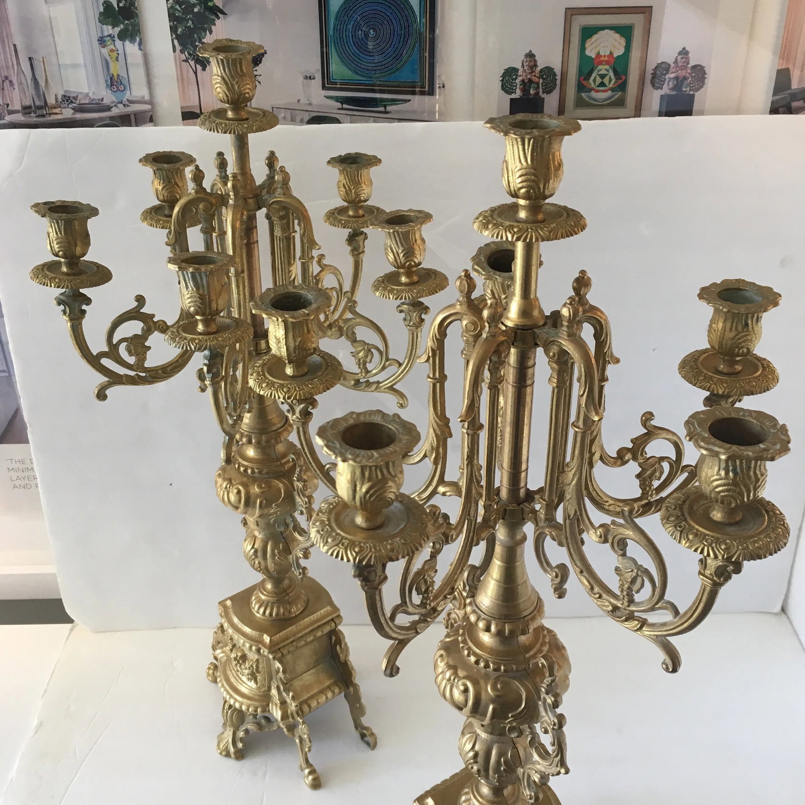 Vintage European Gold - Finished Solid Metal Candle Holders/ Candelabra, a Pair - 3