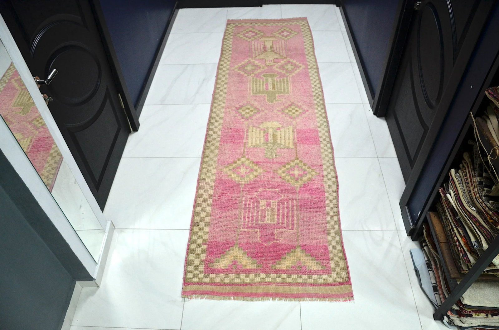 Vintage Pink Color Corridor Handmade Wool Runner - 11