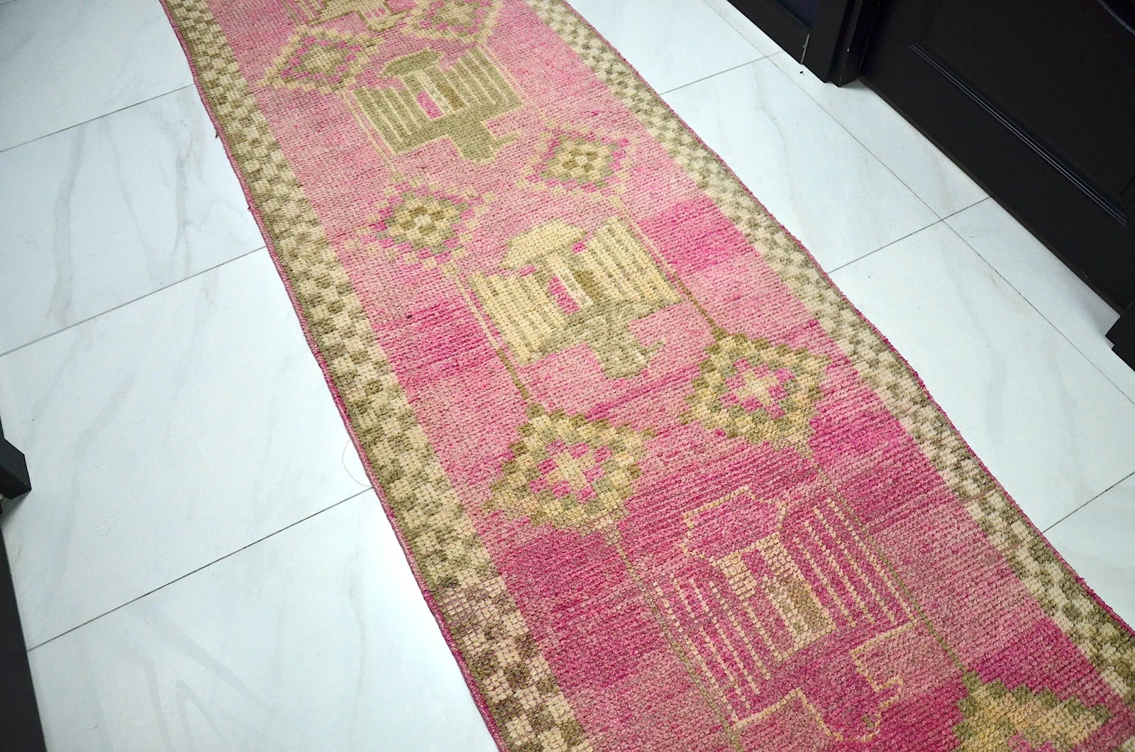 Vintage Pink Color Corridor Handmade Wool Runner - 6