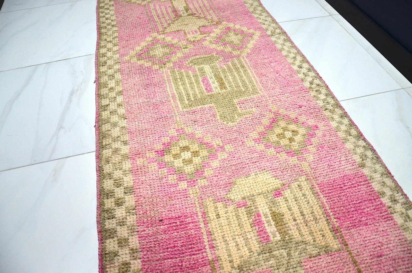 Vintage Pink Color Corridor Handmade Wool Runner - 7