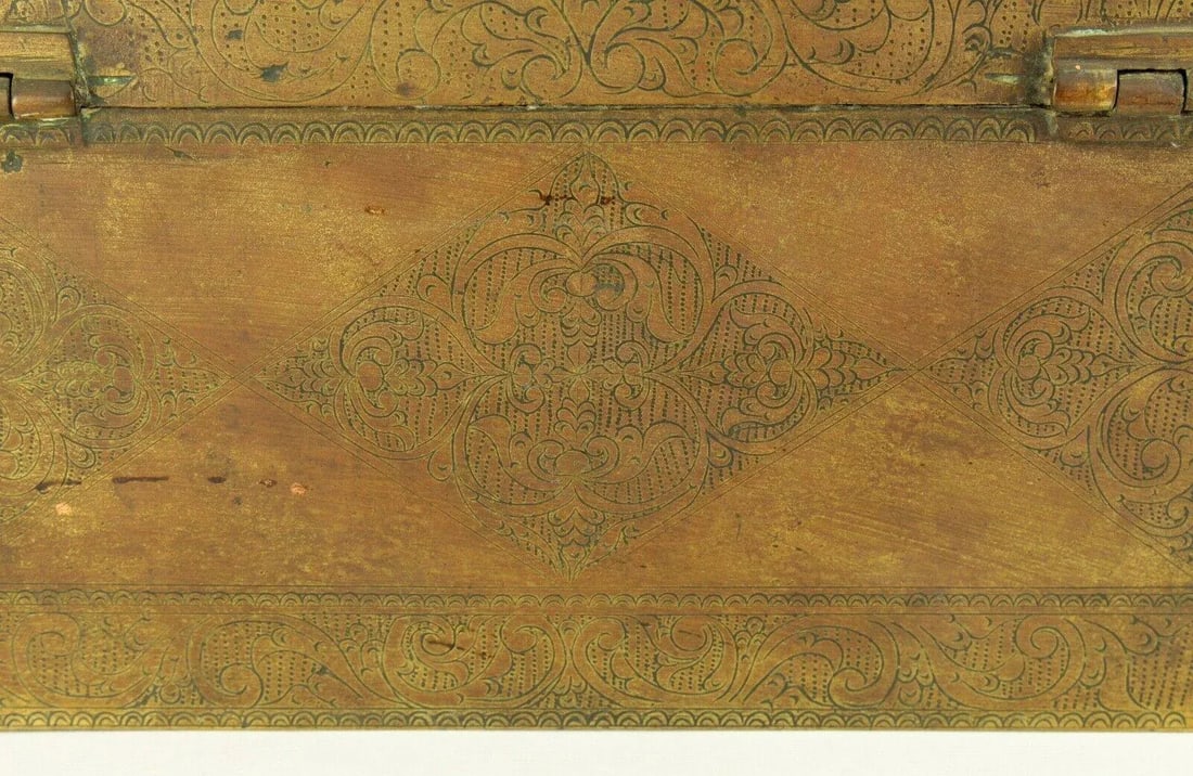 18th C. Chinese Brass Chest Box, Wood Lined - 10