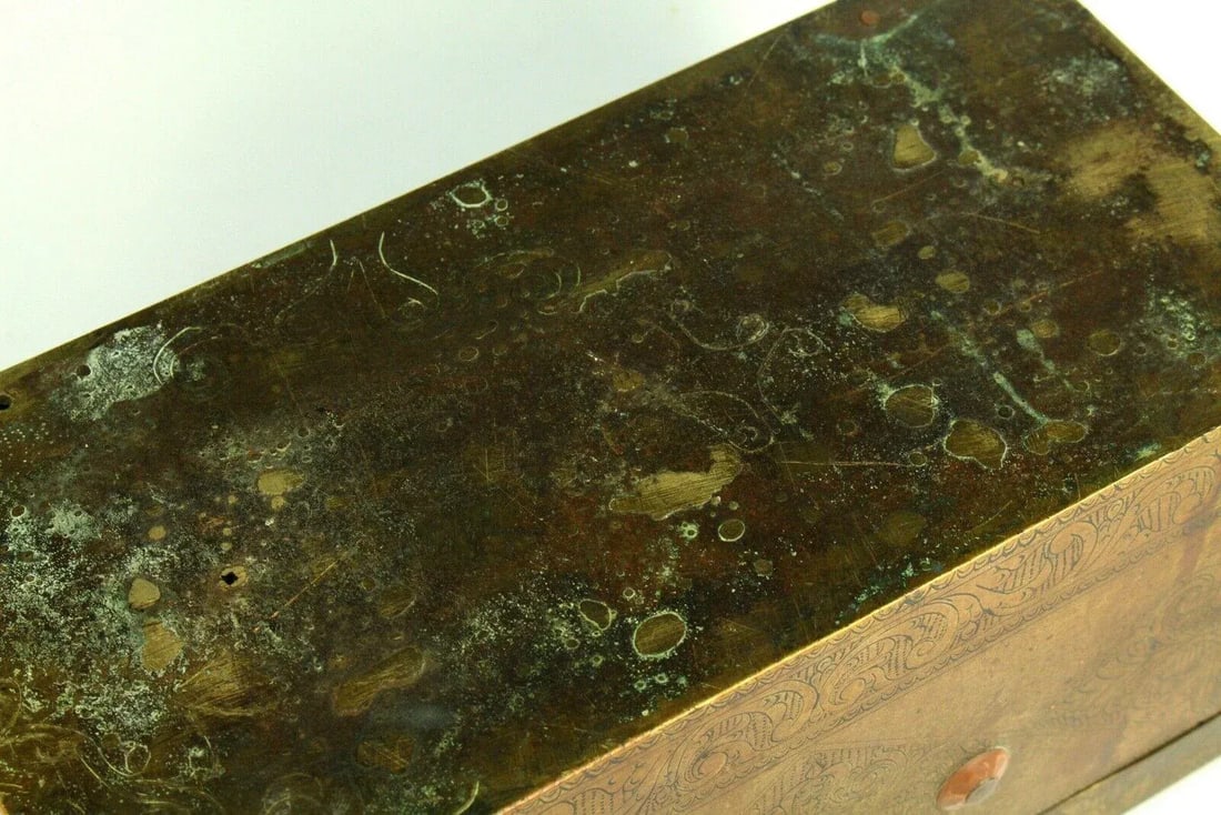 18th C. Chinese Brass Chest Box, Wood Lined - 12