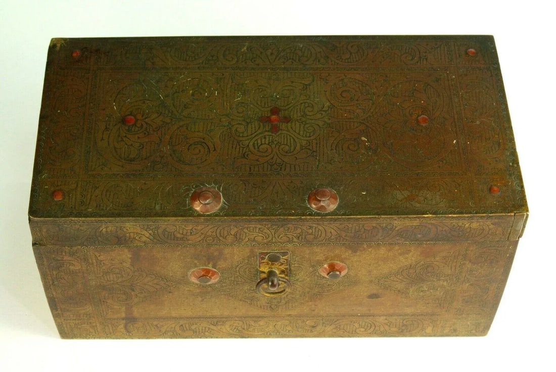 18th C. Chinese Brass Chest Box, Wood Lined - 2