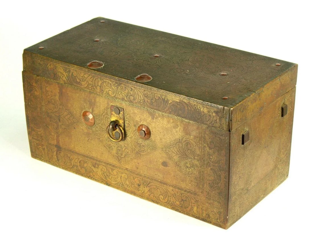 18th C. Chinese Brass Chest Box, Wood Lined - 3