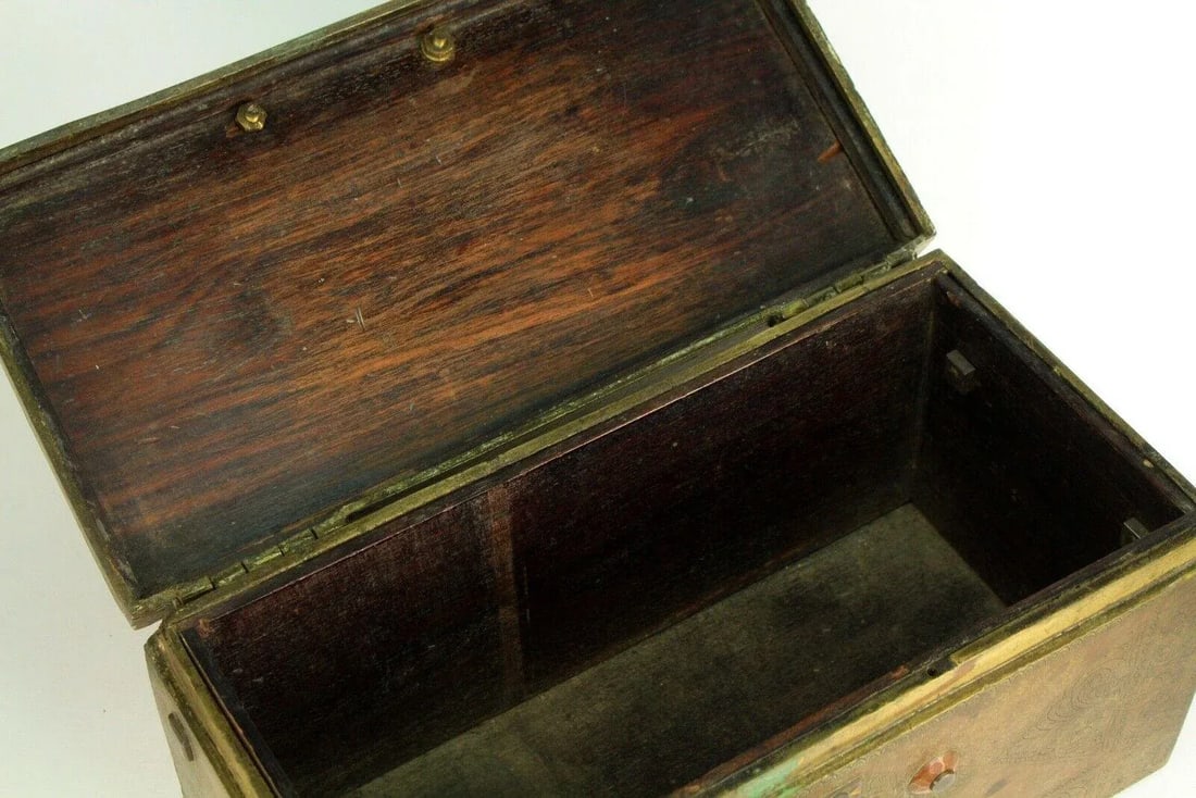 18th C. Chinese Brass Chest Box, Wood Lined - 6
