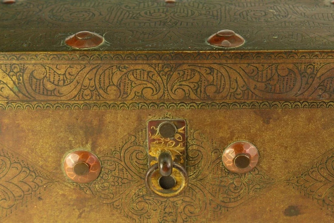 18th C. Chinese Brass Chest Box, Wood Lined - 7