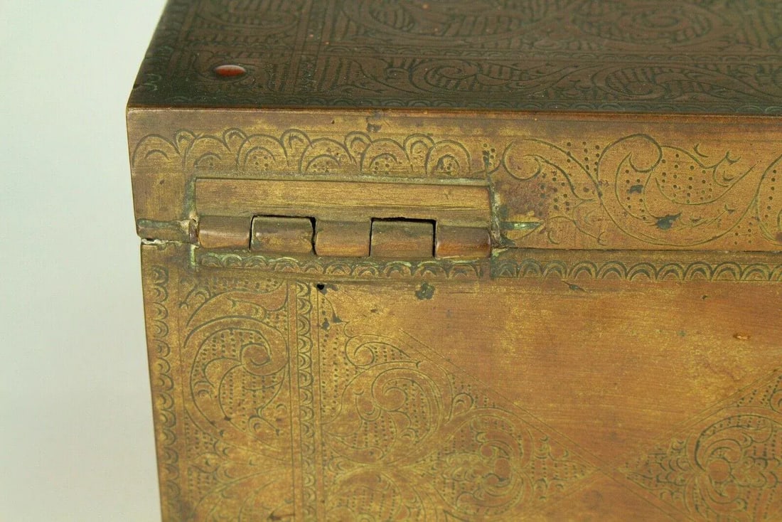 18th C. Chinese Brass Chest Box, Wood Lined - 9