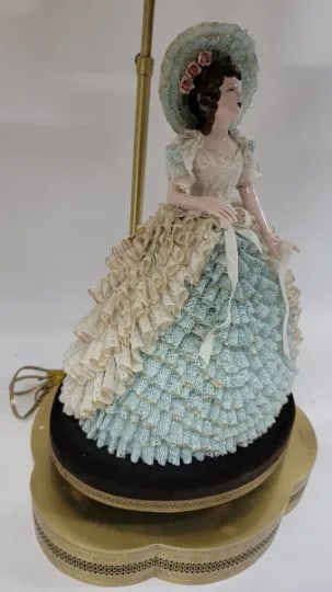 Early 20th Century Victorian Dresden Porcelain Lace Lady Boudoir Lamps - Pair - 4