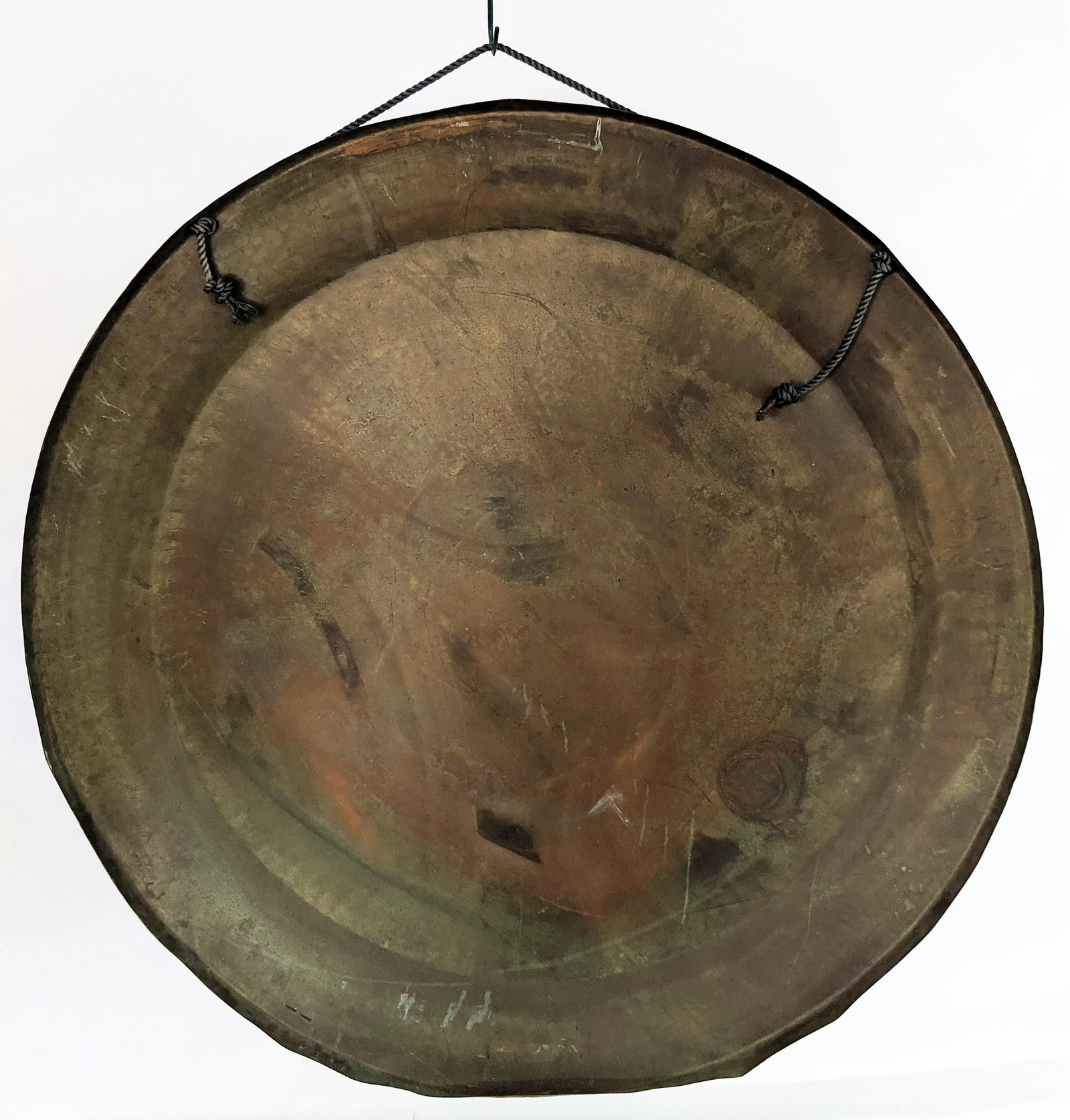 Vintage Brass Gong With Etched Dragons on a Wooden Stand With a Mallet - 5
