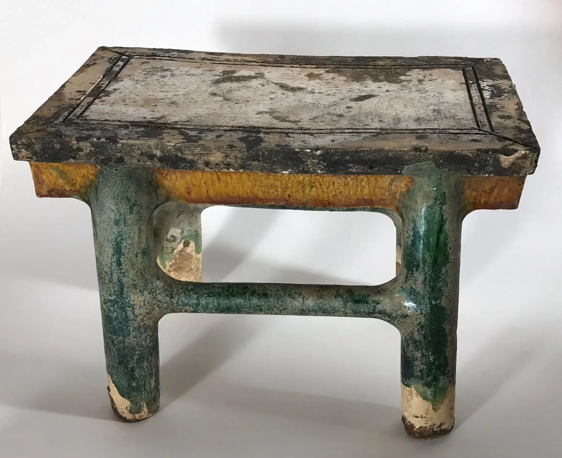 Painted Pottery Altar Table With Food and Wine Offerings From the Ming Dynasty - 8 Piece Set - 4