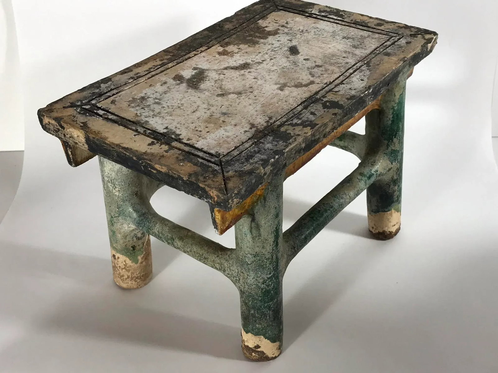 Painted Pottery Altar Table With Food and Wine Offerings From the Ming Dynasty - 8 Piece Set - 5