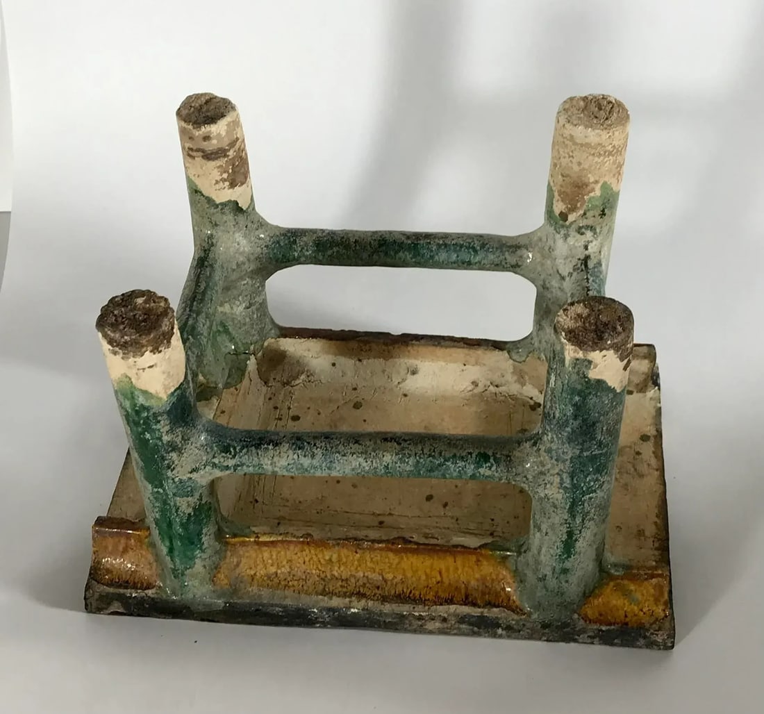 Painted Pottery Altar Table With Food and Wine Offerings From the Ming Dynasty - 8 Piece Set - 6