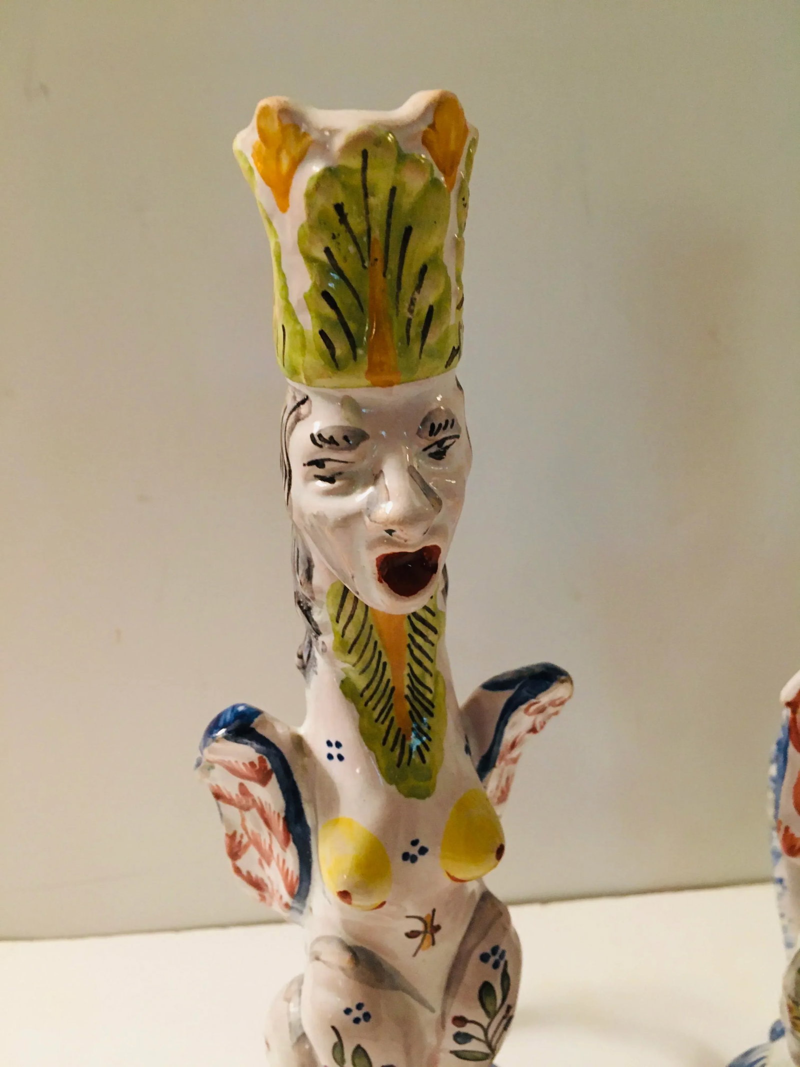 French Faience Figural Gothic Revival Style Candle Sticks - a Pair - 10