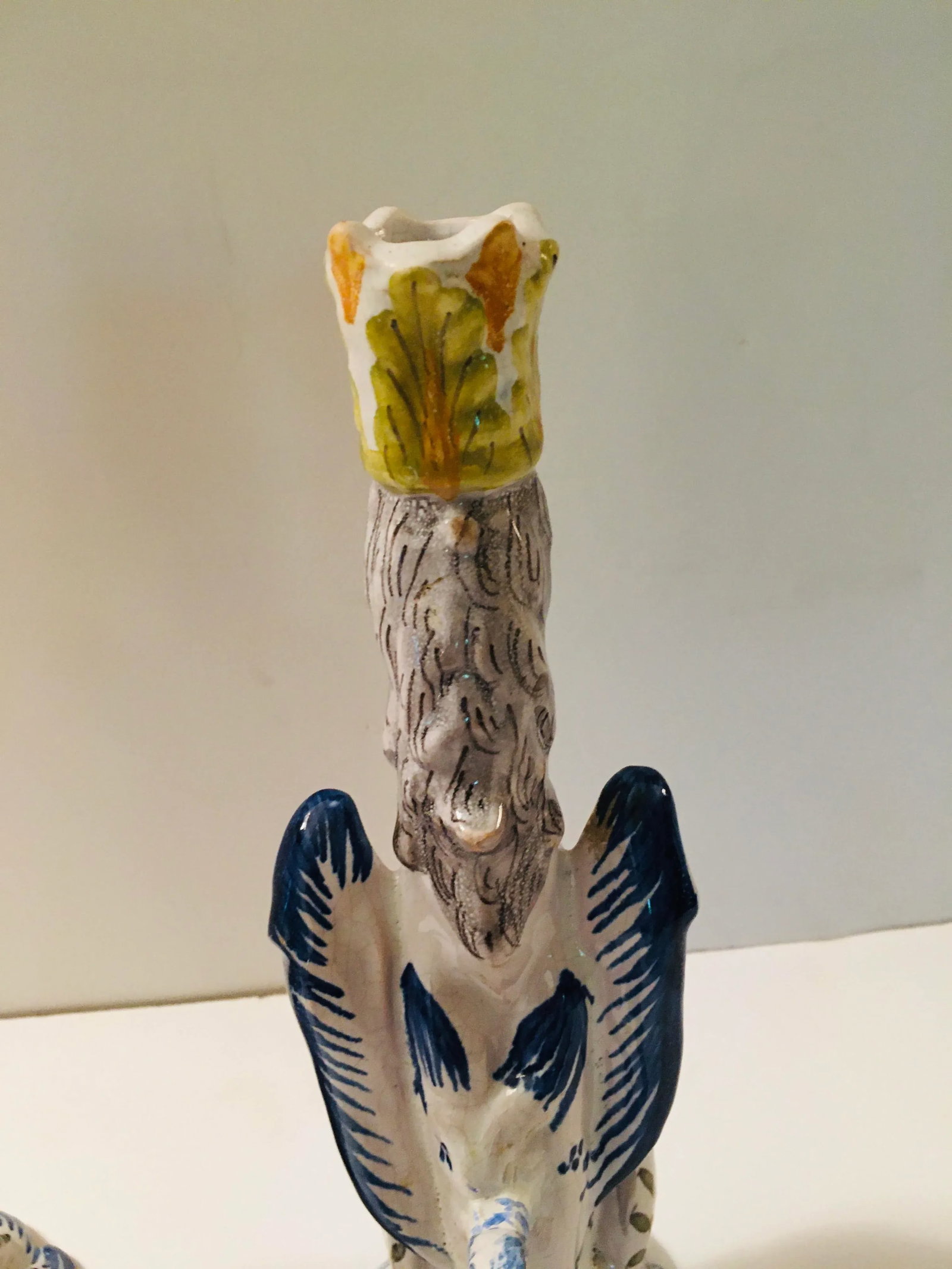 French Faience Figural Gothic Revival Style Candle Sticks - a Pair - 3