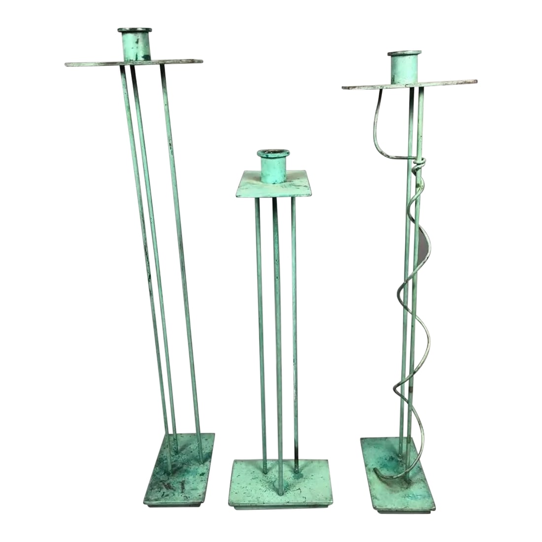 Steven Holl for Swid Powell Memphis Candlesticks - Set of 3: Rarest set of three architectural Browns candle sticks by Stephen Hall for us with Powell, American 1986. Signed Condition: Alterations: Original Condition Unaltered Imperfections: Some Imperfections