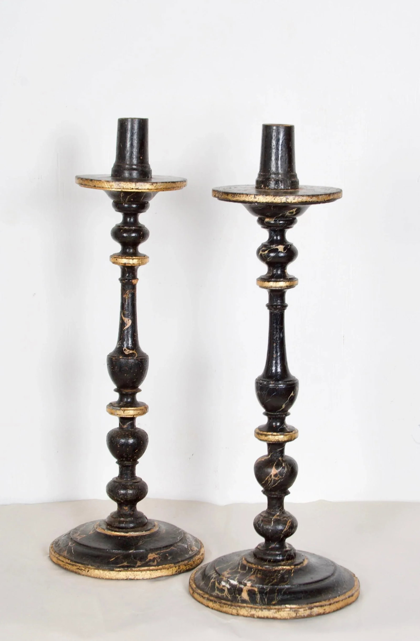 Mid 19th Century Italian Baroque Style Faux Marble Candle Torcheres - a Pair - 2